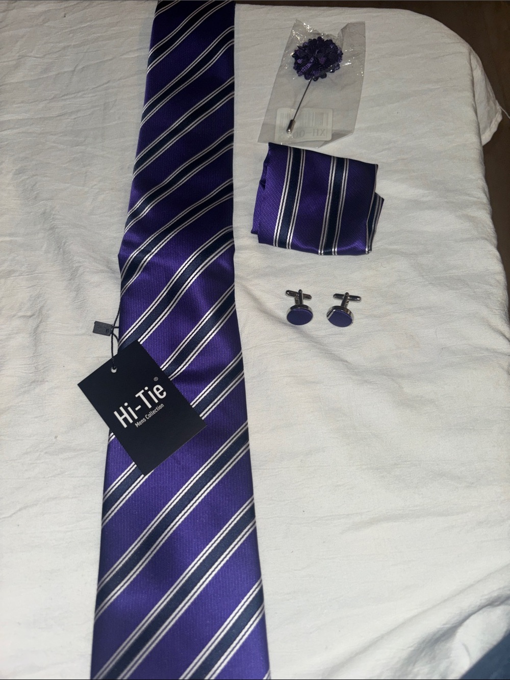 Hi -Tie Purple Striped Men's Tie with Lapel Pin set  .